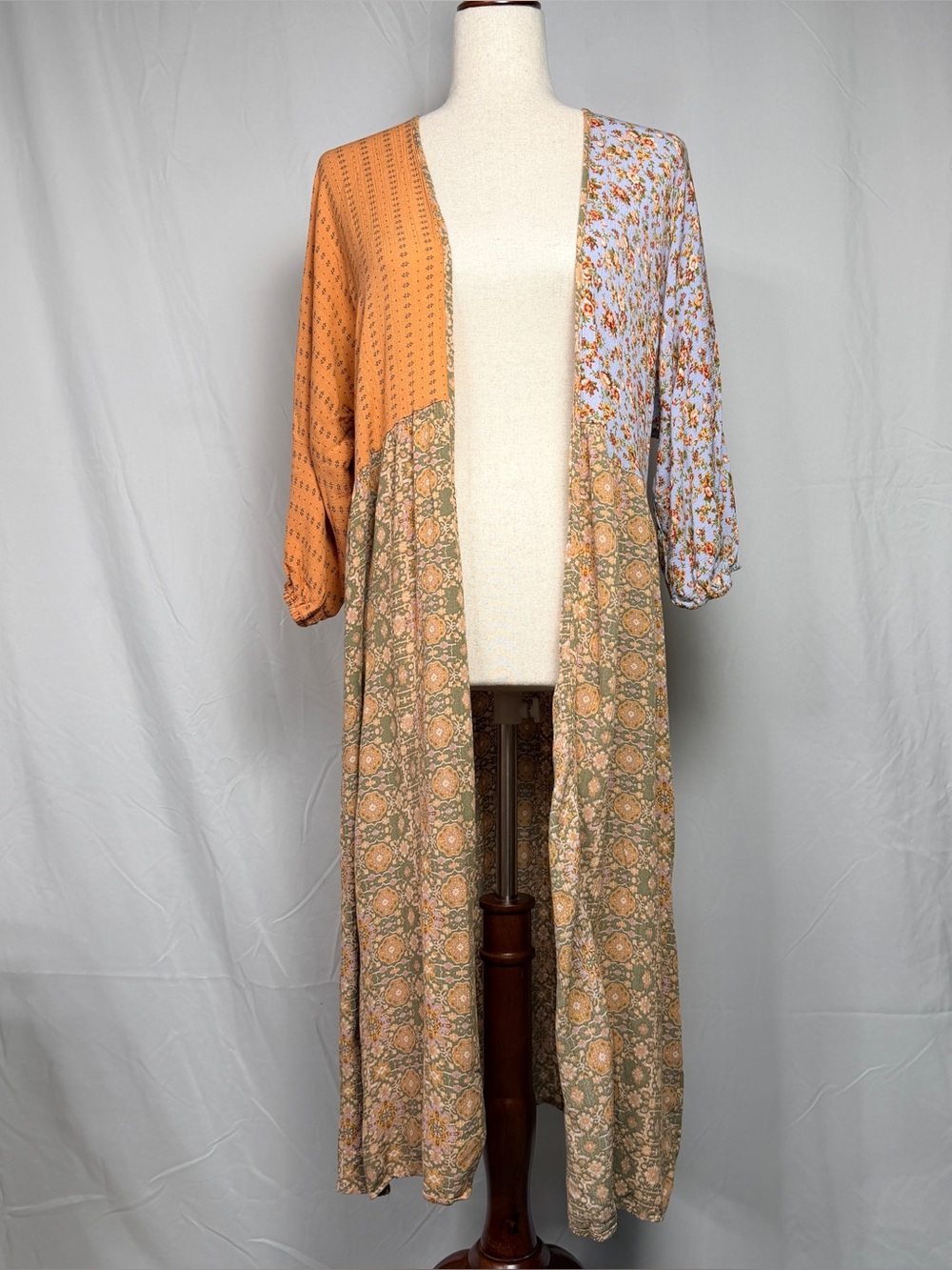 Boho Patchwork Duster Cardigan in orange & Light blue, flowy,prairie,cottagecore